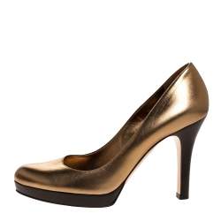 Gucci Metallic Gold Leather Platform Pumps Size 38.5