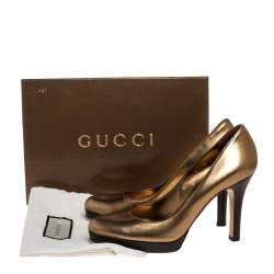 Gucci Metallic Gold Leather Platform Pumps Size 38.5