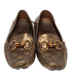 Pre Owned حذاء لوفرز غوتشي هورسبت بامبو جلد غوتشيسما برونز ميتالك مقاس 37.5