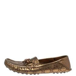 Pre Owned حذاء لوفرز غوتشي هورسبت بامبو جلد غوتشيسما برونز ميتالك مقاس 37.5