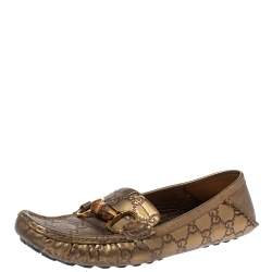 Gucci Metallic Bronze Guccissima Leather Bamboo Horsebit Loafer Size 37.5