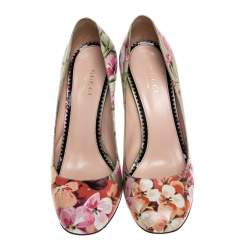 Pre Owned Gucci Multicolor Floral Printed Leather GG Supreme Blooms Pumps Size 36