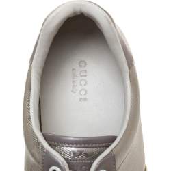 Pre Owned Gucci Silver GG Leather Ace Low Top Sneakers Size 39.5