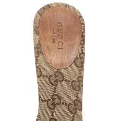 مملوكة مسبقًا صندل سلايد غوتشي كانفاس جي جي وجلد بني مقاس 37