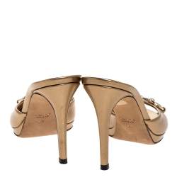 Pre Owned صندل غوتشي مقدمة مفتوحة هورسبيت جلد ذهبقي مقاس 36