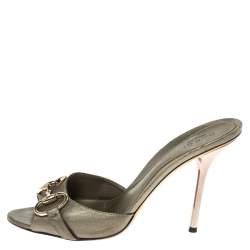 Pre Owned حذاء مولز غوتشي نيو هوليوود هورسبيت جلد أخضر ميتالك مقاس 36.5