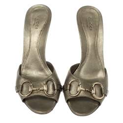 Pre Owned حذاء مولز غوتشي نيو هوليوود هورسبيت جلد أخضر ميتالك مقاس 36.5