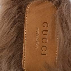 Pre Owned حذاء مولز غوتشي فلات برنستاون فرو وجلد رمادي مقاس 36