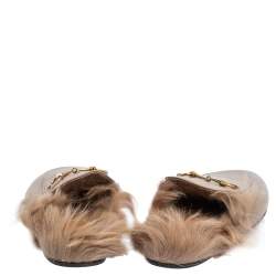 Pre Owned حذاء مولز غوتشي فلات برنستاون فرو وجلد رمادي مقاس 36