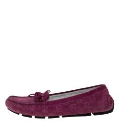 Gucci Purple GG Suede Leather Bow Slip On Loafers Size 36.5