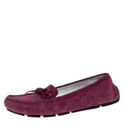 Gucci Purple GG Suede Leather Bow Slip On Loafers Size 36.5