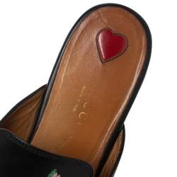 Pre Owned Gucci Black Leather Princetown Flower Embroidered Flat Mules Size 38.5