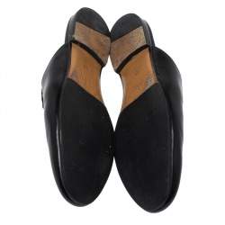 Pre Owned Gucci Black Leather Princetown Flower Embroidered Flat Mules Size 38.5