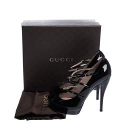 Gucci Black Patent Leather Multi Strap Lisbeth Platform Pumps Size 40
