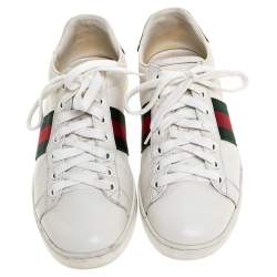 مملوكة مسبقًا Gucci White Leather Ace Low Top Sneakers Size 36.5