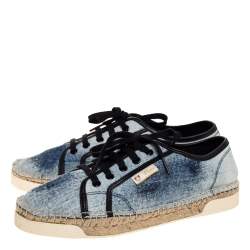 Pre Owned Gucci White/Blue Denim Fabric Eivissa Espadrille Sneakers Size 38