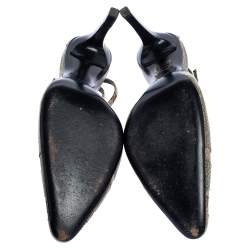 Pre Owned Gucci Monogram Canvas And Bronze Leather Tom Ford Era Dragon Embellished Ankle Strap Pumps Size 38.5