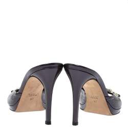 Pre Owned Gucci Purple Guccissima Patent Leather Peep Toe Horsebit Slides Size 37