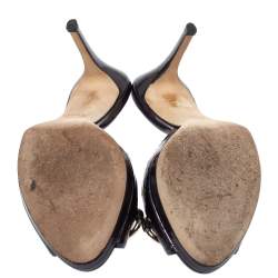 Pre Owned Gucci Purple Guccissima Patent Leather Peep Toe Horsebit Slides Size 37