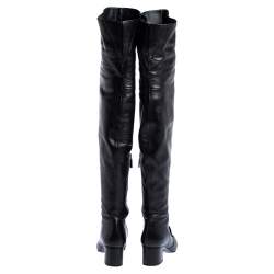 Pre Owned Gucci Black Leather Horsebit Over the Knee Boots Size 37.5
