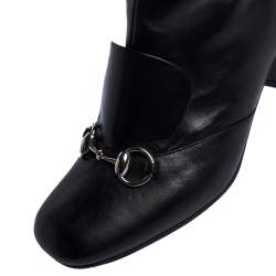 Pre Owned Gucci Black Leather Horsebit Over the Knee Boots Size 37.5