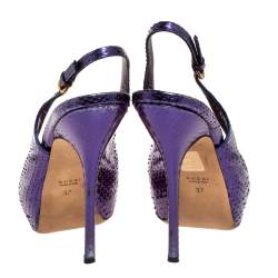 Gucci Purple Python Leather Sofia Platform Peep Toe Slingback Sandals Size 37