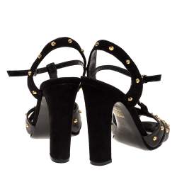 Pre Owned Gucci Black Studded Leather T-Strap Slingback Sandals Size 37