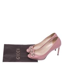 مملوكة مسبقًا Gucci Pink Leather Horsebit Peep Toe Pumps Size 37