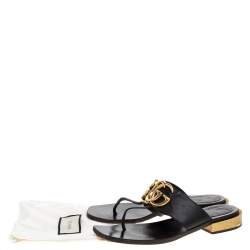 Pre Owned صندل إصبع غوتشي مارمونت جي جي جلد أسود مقاس 38.5