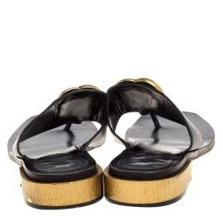 Pre Owned صندل إصبع غوتشي مارمونت جي جي جلد أسود مقاس 38.5