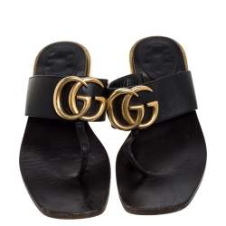 Pre Owned صندل إصبع غوتشي مارمونت جي جي جلد أسود مقاس 38.5