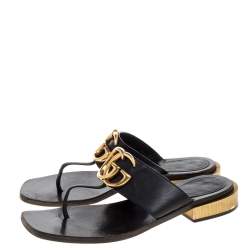 Pre Owned صندل إصبع غوتشي مارمونت جي جي جلد أسود مقاس 38.5