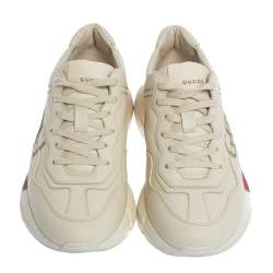 Pre Owned حذاء رياضي غوتشي ريثون فينتدج الشعار نعل سميك جلد عاجي مقاس 39