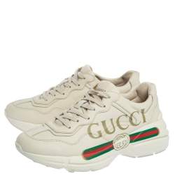 Pre Owned حذاء رياضي غوتشي ريثون فينتدج الشعار نعل سميك جلد عاجي مقاس 39