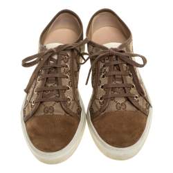 Gucci Brown GG Canvas and Suede California Low Top Sneakers Size 39