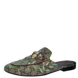 مملوكة مسبقًا Gucci Beige GG Supreme Monogram Coated Canvas Tian Princetown Flat Mules Size 39.5