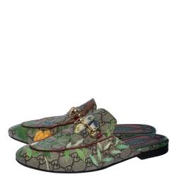 مملوكة مسبقًا Gucci Beige GG Supreme Monogram Coated Canvas Tian Princetown Flat Mules Size 39.5