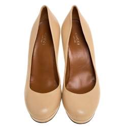 Pre Owned Gucci Beige Leather Pumps Size 38.5
