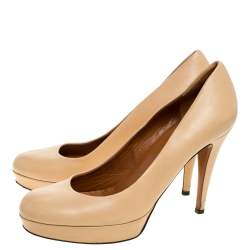 Pre Owned Gucci Beige Leather Pumps Size 38.5