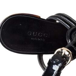 مملوكة مسبقًا Gucci Black Patent Leather Orchid Twist Detail Tortoise Heel Platform Sandals Size 36