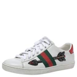 Gucci White Leather Crystal Embellished Arrow Ace Low Top Sneakers Size 36