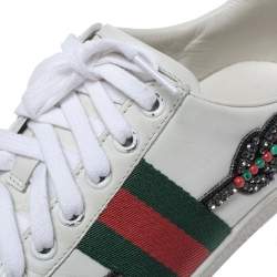 Gucci White Leather Crystal Embellished Arrow Ace Low Top Sneakers Size 36