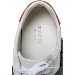 Gucci White Leather Crystal Embellished Arrow Ace Low Top Sneakers Size 36