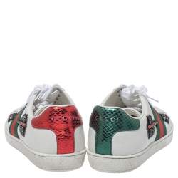 Gucci White Leather Crystal Embellished Arrow Ace Low Top Sneakers Size 36