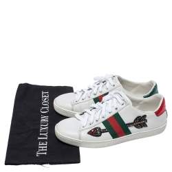 Gucci White Leather Crystal Embellished Arrow Ace Low Top Sneakers Size 36