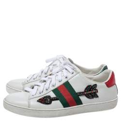 Gucci White Leather Crystal Embellished Arrow Ace Low Top Sneakers Size 36