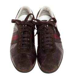 Gucci Brown Guccissima Leather and Suede 'Icon' Web Lace Up Sneakers Size 36.5