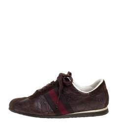 Gucci Brown Guccissima Leather and Suede 'Icon' Web Lace Up Sneakers Size 36.5