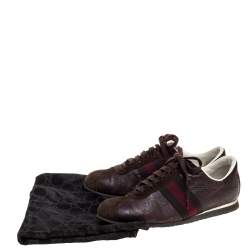 Gucci Brown Guccissima Leather and Suede 'Icon' Web Lace Up Sneakers Size 36.5