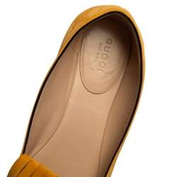 مملوكة مسبقًا Gucci Yellow Suede Leather GG Marmont Fringe Detail Ballet Flats Size 36